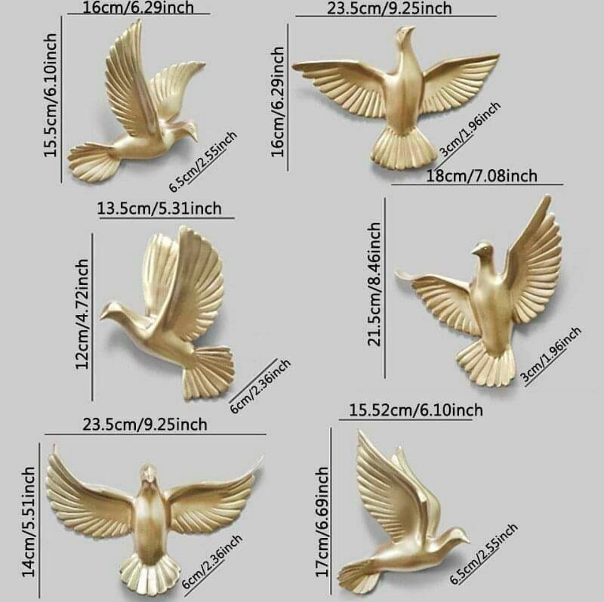 Wall hanging bird set of 6 (golden)