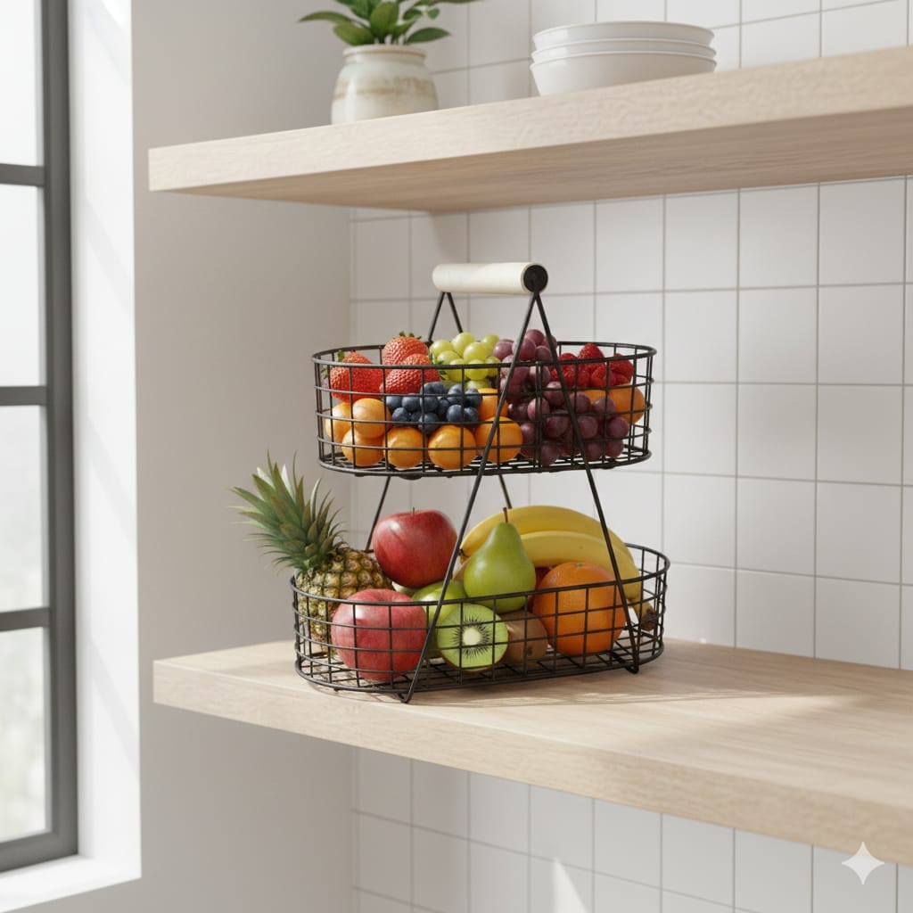 2 tier oval shaped fruit basket